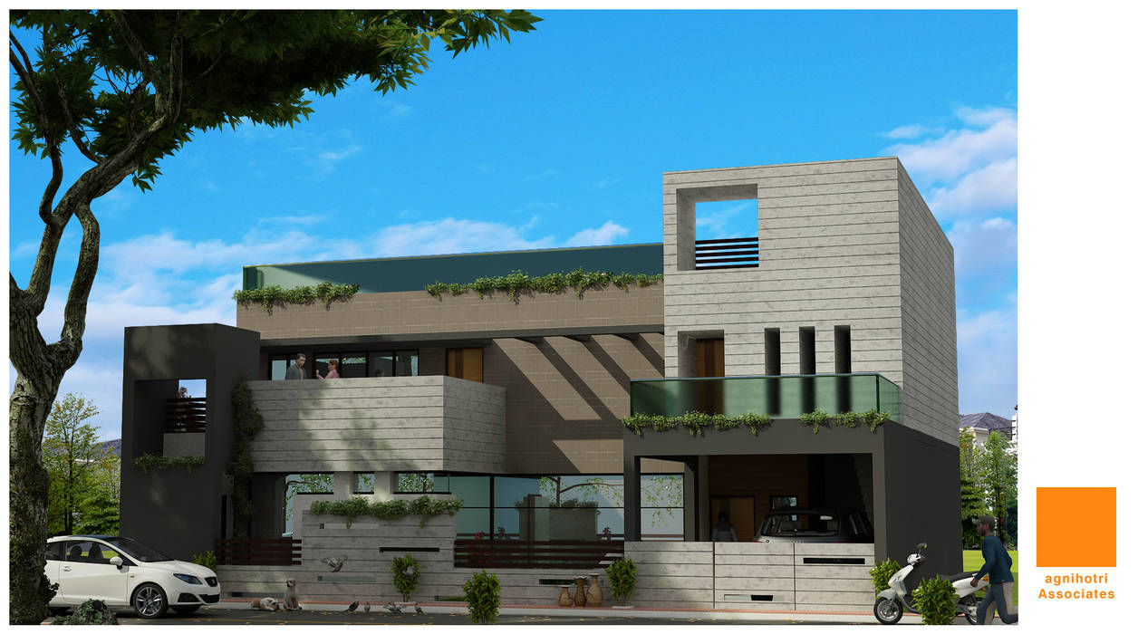 Residence at Tikamgarh , agnihotri associates agnihotri associates Modern houses Sky,Cloud,Building,Plant,Window,Urban design,Tree,Line,Condominium,House