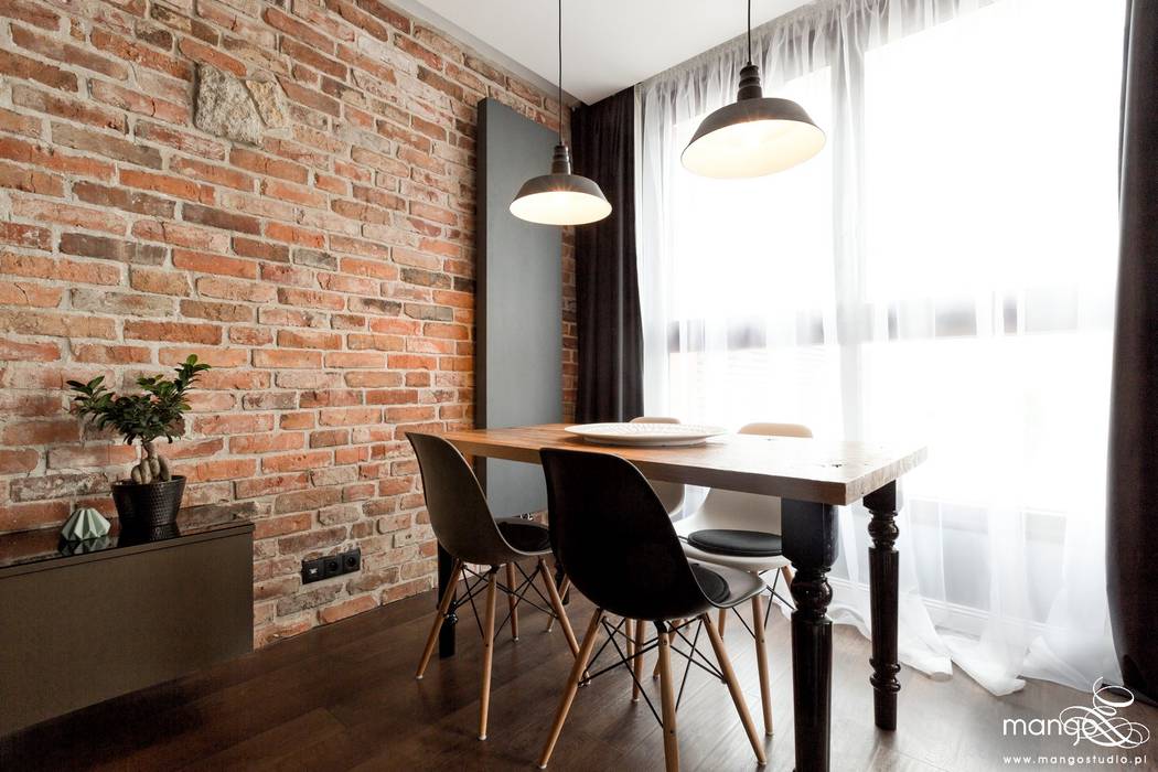 BAJECZNA PRZYSTAŃ - mieszkanie 48 m2 - styl nowoczesny, MANGO STUDIO MANGO STUDIO Modern Dining Room Bricks