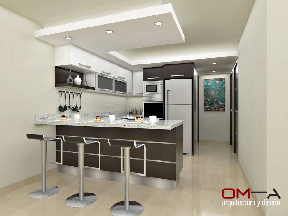 Diseño interior en apartamento , om-a arquitectura y diseño om-a arquitectura y diseño مطبخ مزيج خشب وبلاستيك