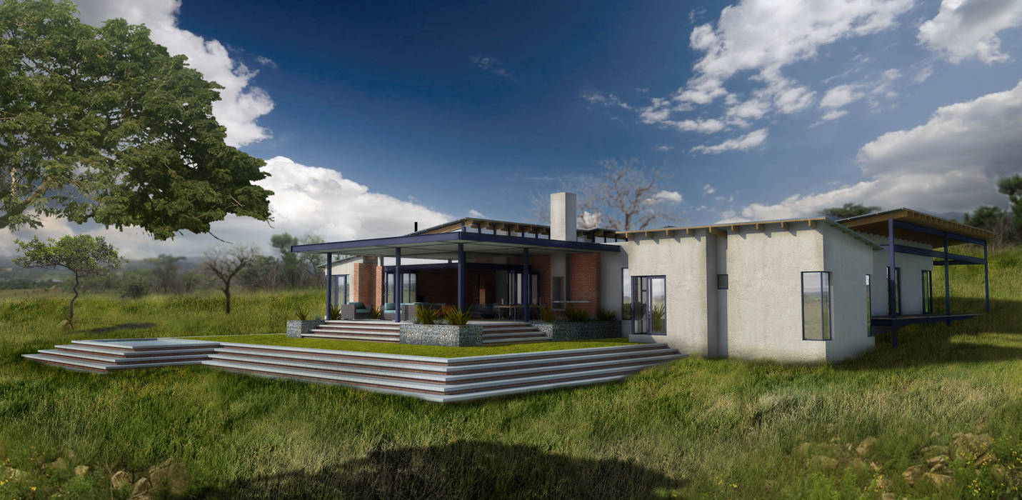View Towards Verandah: modern by ENDesigns Architectural Studio, Modern verandah,steel,concrete,steps,gabion walls,