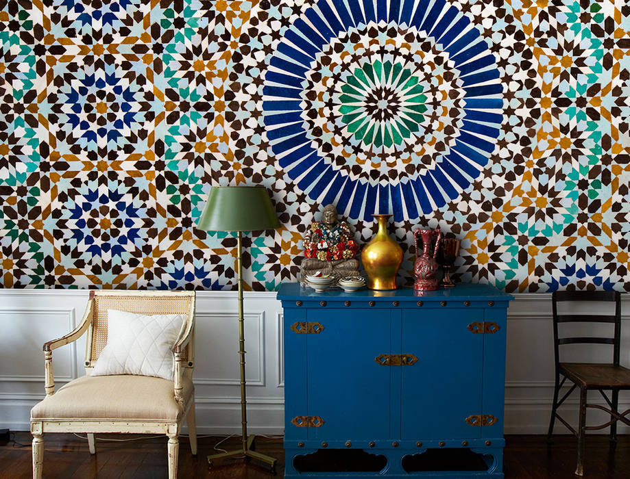 Moroccan Tiles Pixers Ruang Keluarga Gaya Kolonial pattern,tiles,moroccan,colonial,mediterrean,wall mural,wallpaper