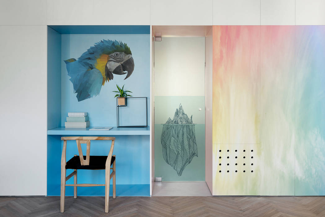 Rainbow Pixers Minimalistische studeerkamer wall mural,wallpaper,parrot,summer,abstract