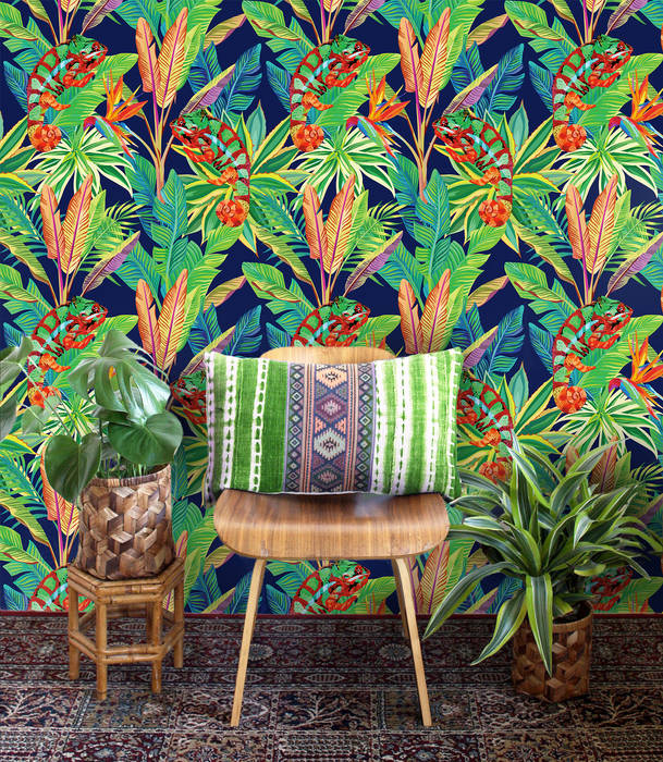 Chameleon Pixers Living room chameleon,wall mural,jungle,tropical,flowers,wallpaper