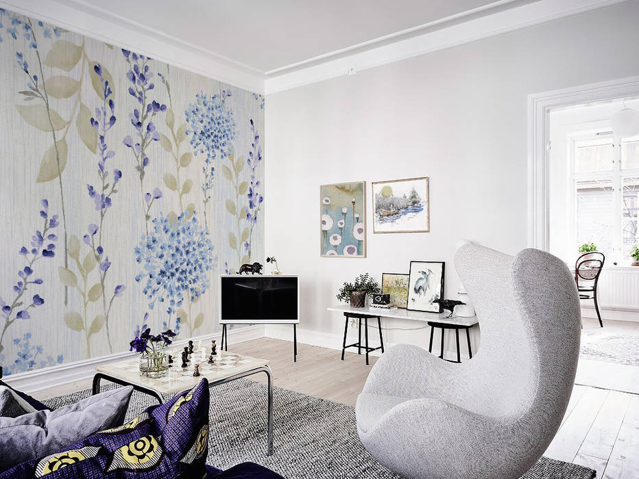 Violet Flowers Pixers Eclectic style living room flowers,pattern,violet,wall mural,wallpaper