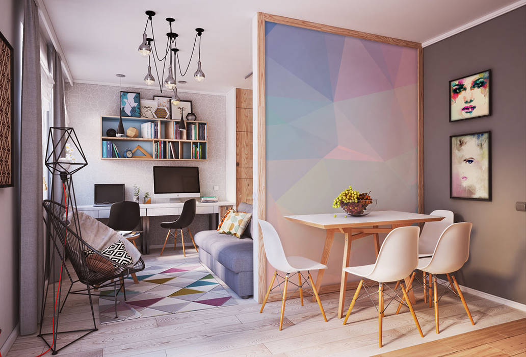 Geometric Pastels homify Scandinavian style dining room geometry,pastel,pastels,wall mural,wallpaper