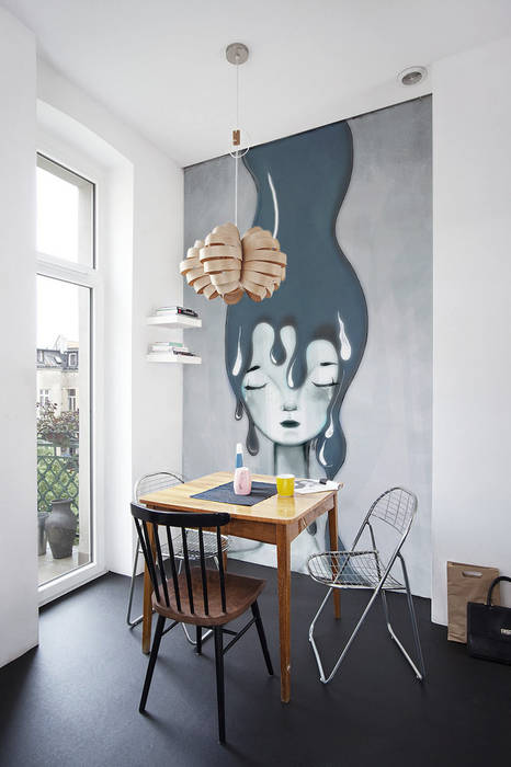 Gray Pixers Столовая комната в стиле минимализм wall mural,wallpaper,woman,grey