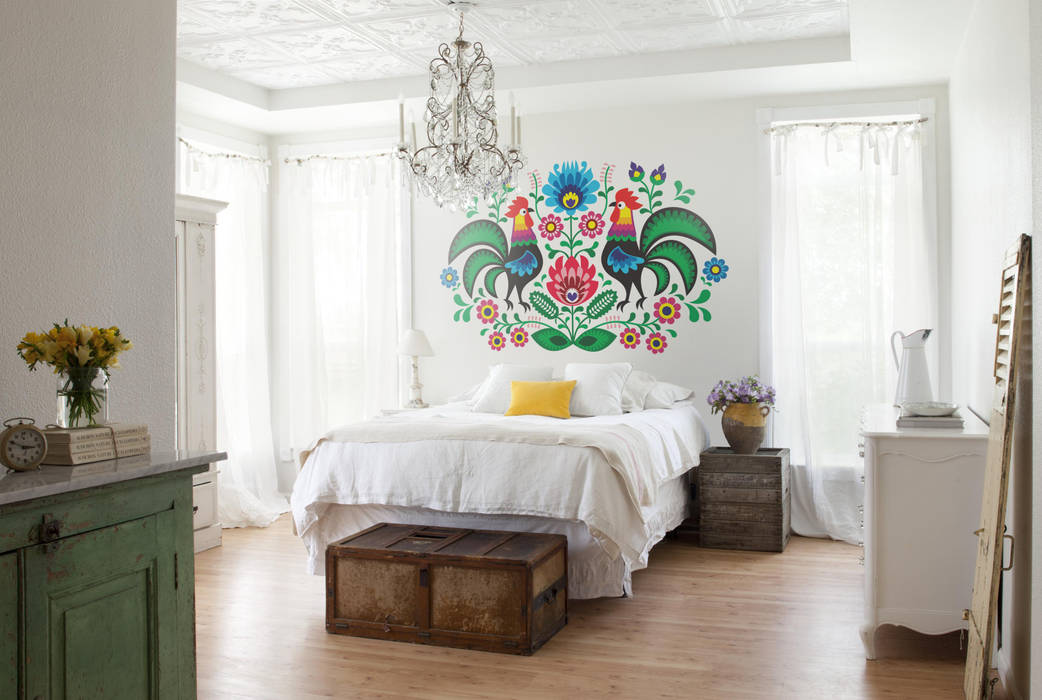 Folk Pixers Country style bedroom wall mural,wallpaper,folk,birds,flowers,slavic