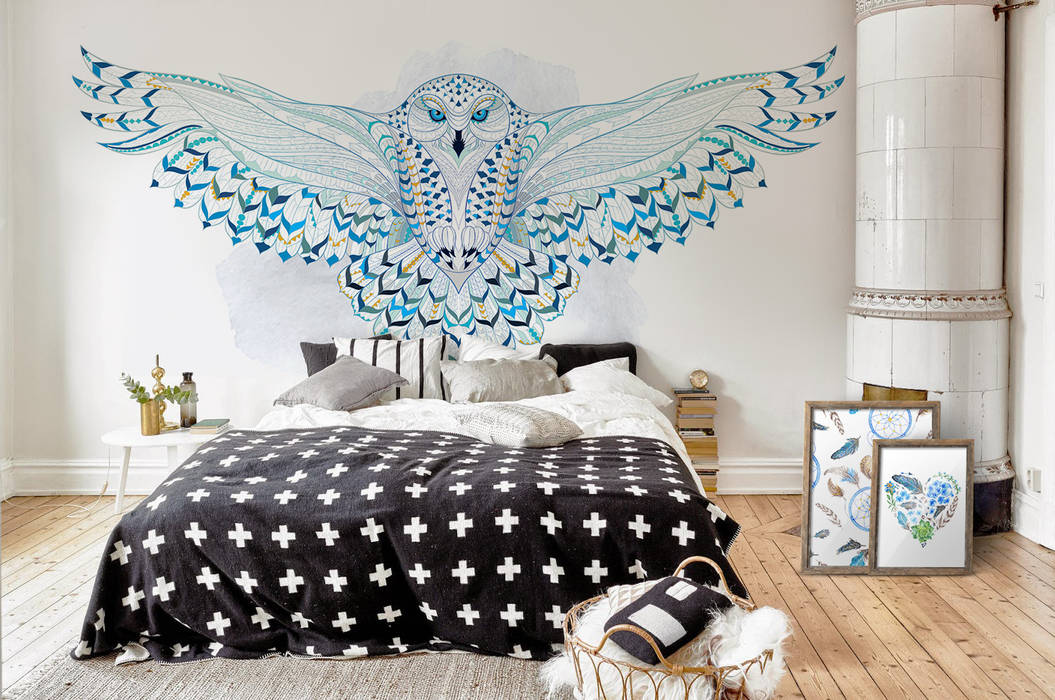 Snowy Owl Pixers Scandinavian style bedroom owl,bird,feathers,wallpaper,wallmural