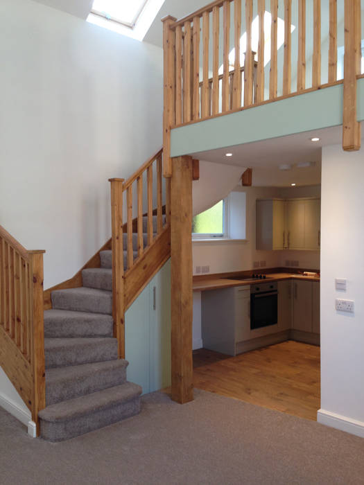 Staircase to mezzanine sleeping platform in starter home chapel conversion homify staircase,chapel,conversion,mezzanine,sleeping platform,starter home