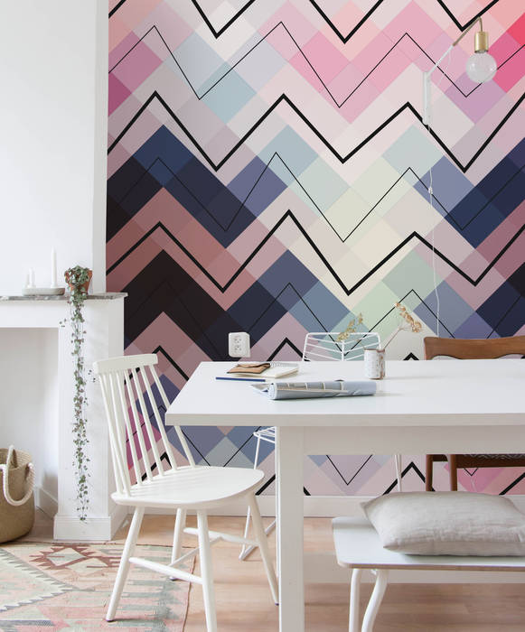 Pastel Chevron Pixers Eclectic style dining room chevron,pastel,pastels,geometry,geometric,wall mural,wallpaper