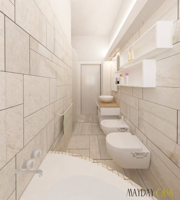 Due camere e un living in 70 mq, Azzurra Lorenzetto Azzurra Lorenzetto Modern bathroom ٹائلیں