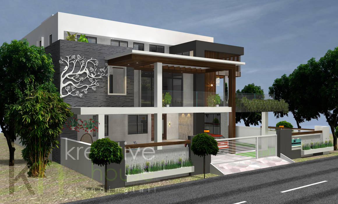 Green and Luxury Residences in India, KREATIVE HOUSE KREATIVE HOUSE Moderne Häuser Beton Beige