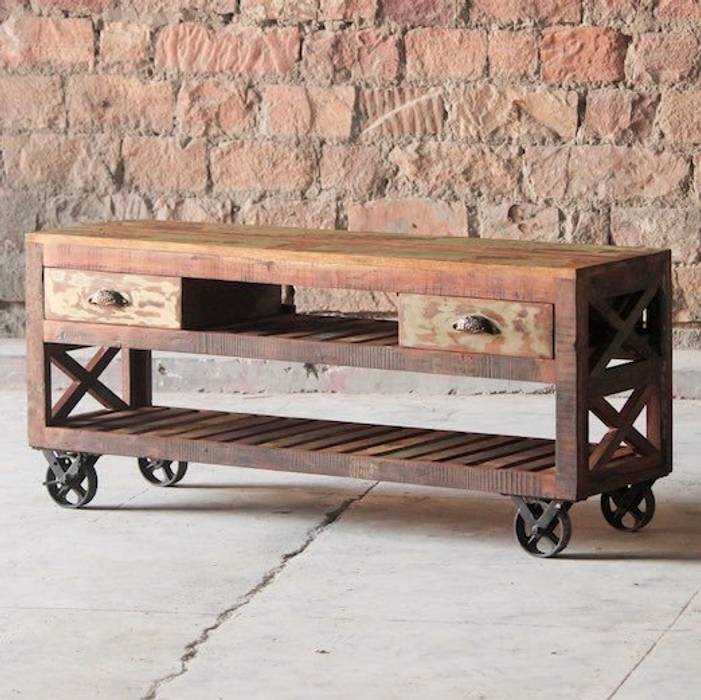 Mary Rose Reclaimed Wood TV Stand On Wheels homify Living roomTV stands & cabinets Wood Wood effect