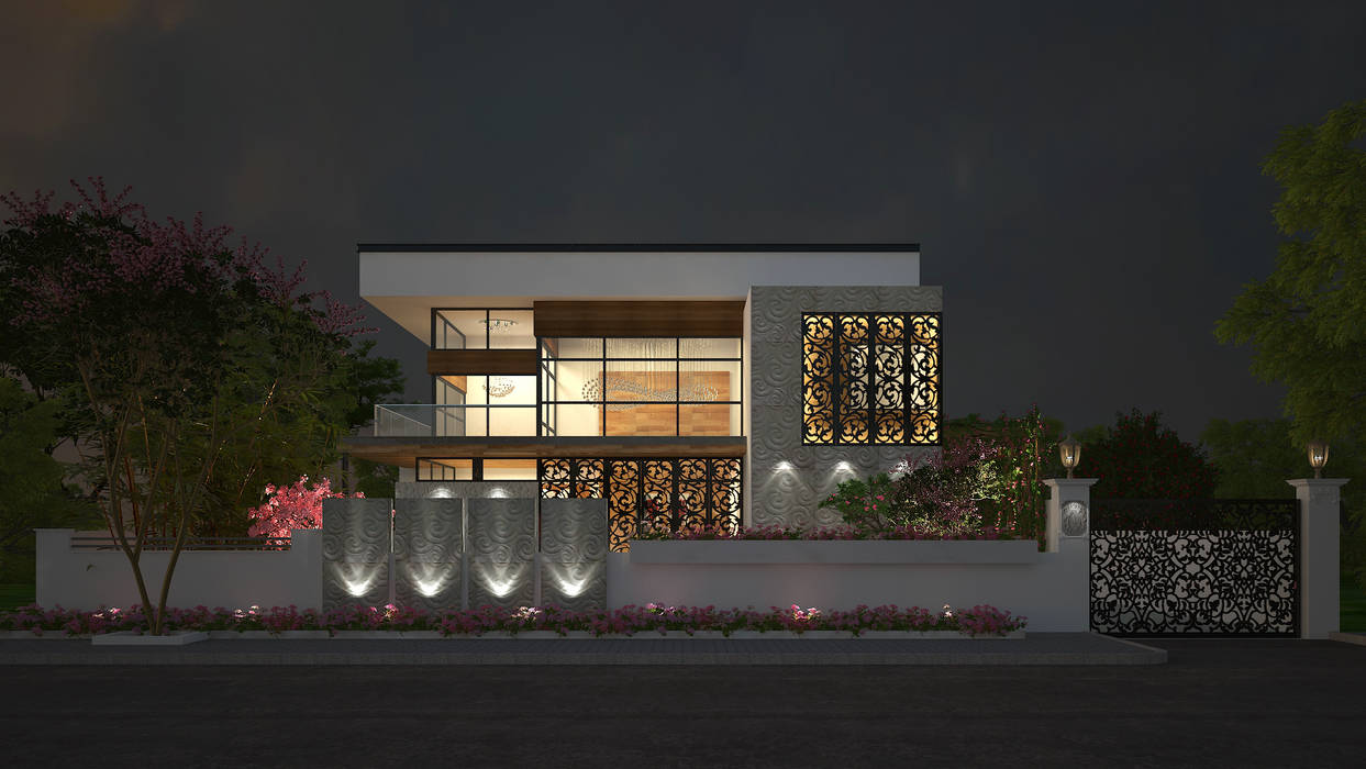 EXTERIOR NIGHT VIEW De Panache - Interior Architects Classic style houses Concrete