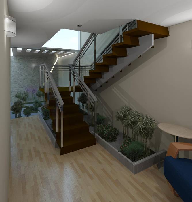 Detalle de la escalera y jardín zen homify Pasillos, vestíbulos y escaleras de estilo moderno
