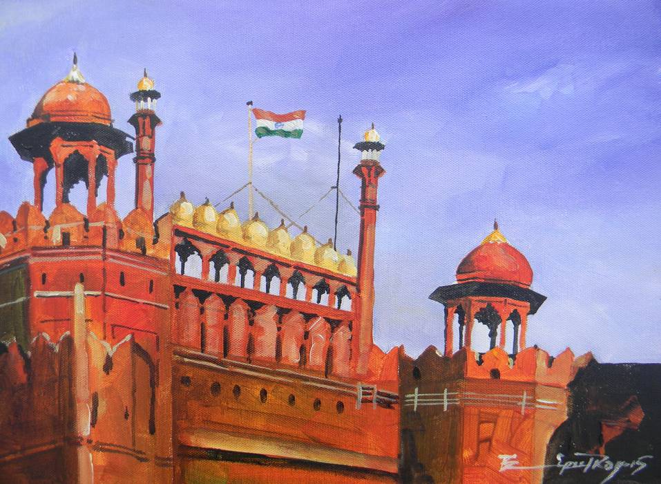 Red fort, Delhi Indian Art Ideas Other spaces Paper Red fort,New Delhi,flag,India,tourist,busy,world.,Pictures & paintings