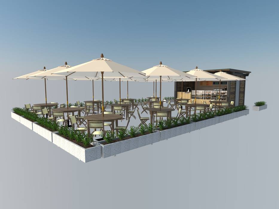 Area de Cafe Atahualpa 3D Espacios comerciales Madera Acabado en madera Restaurantes