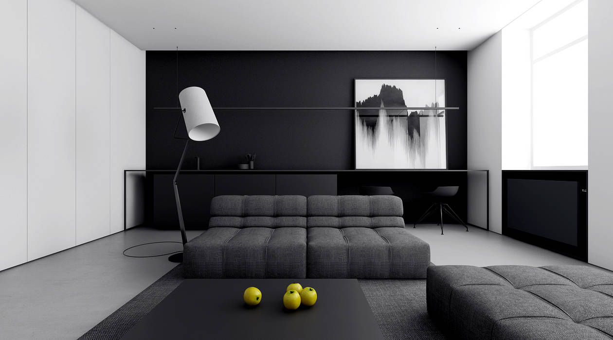 MIESZKANIE W ŁODZI, INUTI INUTI Minimalist living room Concrete Black