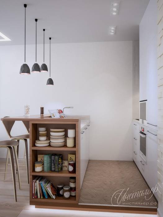 Дизайн однокомнатной квартиры в светлых тонах, Студия Инстильер | Studio Instilier Студия Инстильер | Studio Instilier Кухня