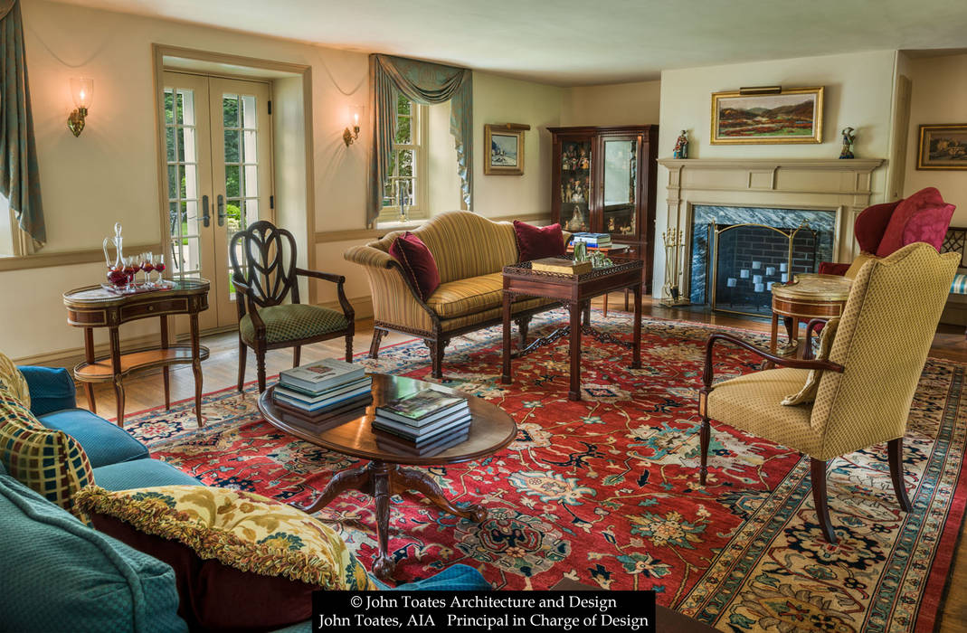 Sitting Room John Toates Architecture and Design Living room interior,fireplace,mantle,rug,classic,traditional