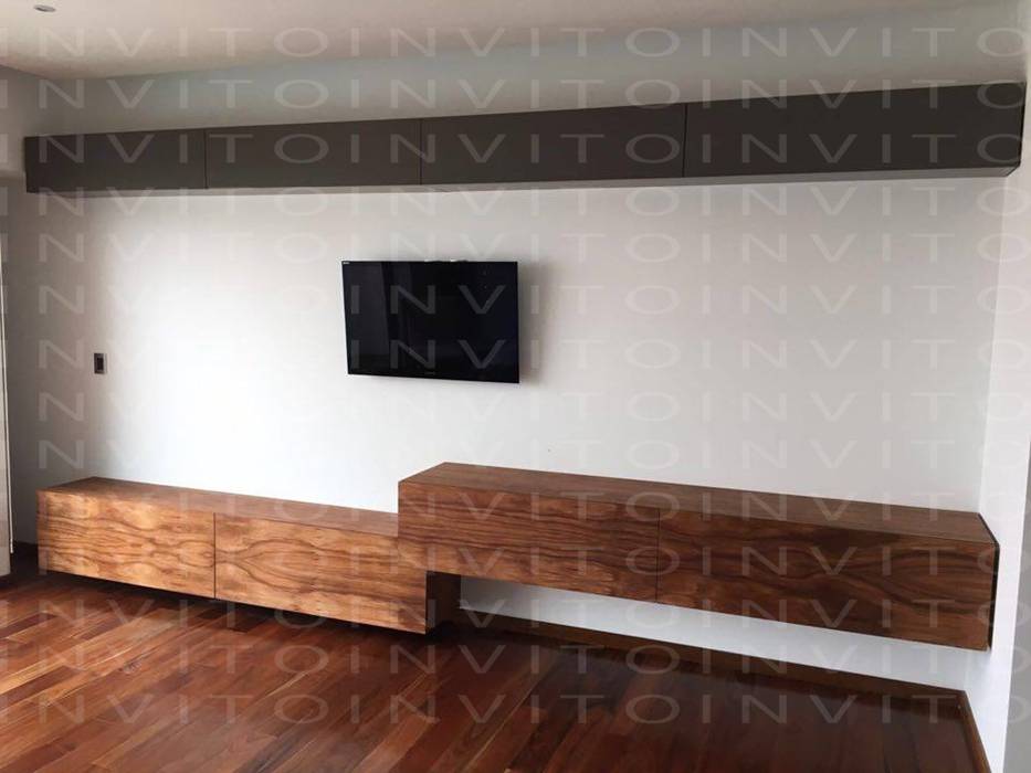 Proyecto Residencial Pachuca, INVITO INVITO Гостиная в стиле минимализм Мебель для медиа комнаты