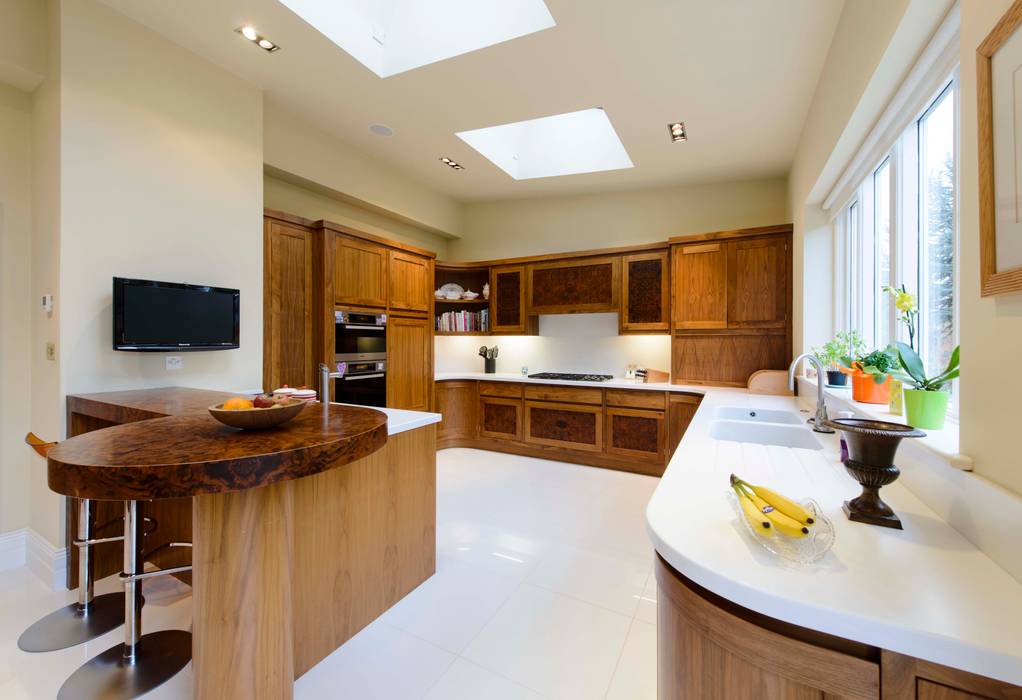 Walnut Curved Kitchen With White Corian Worktops Modern By George