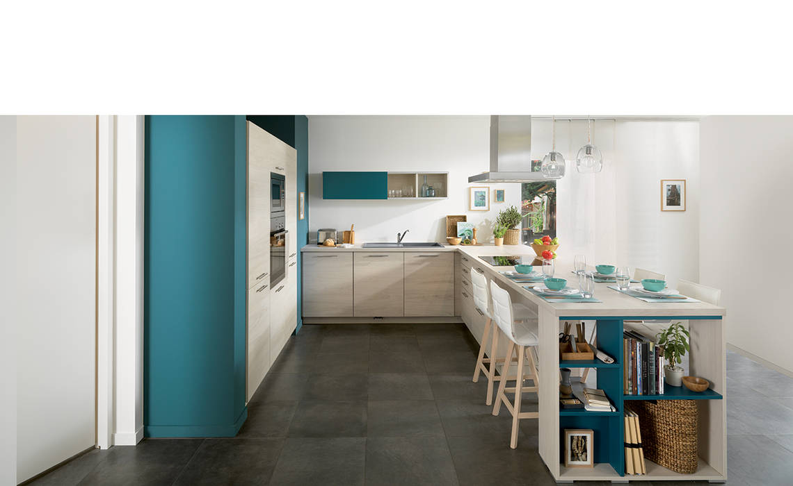 Ideal kitchen for family of 4, Schmidt Kitchens Barnet Schmidt Kitchens Barnet Modern Mutfak Sunta ​Kitchen with open compartments,bookcase,with peninsula,modern minimalist design bespoke furniture schmidt barnet