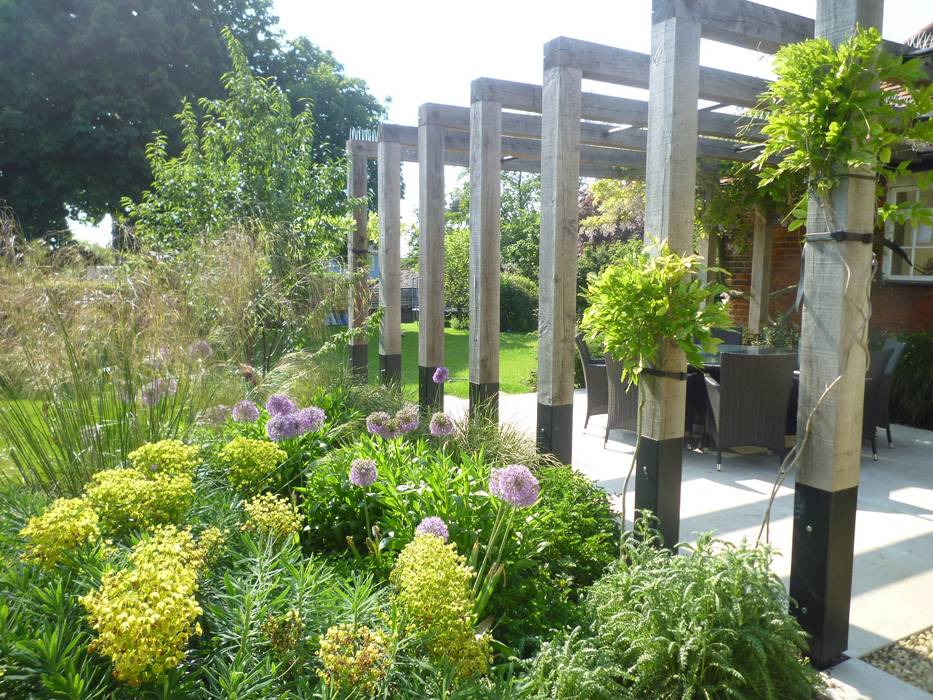 Rundle House Aralia Rustic style garden Wood Wood effect Country Estate,Country Manor,Garden Design,Rustic Garden Design,Rustic,Rustic Design,English Country Garden,country garden,landscape architect,landscape architecture,pergola,purple,outdoor seating