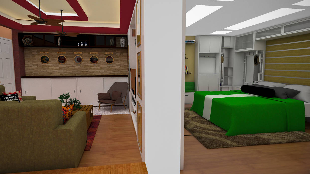 Apartamento pequeño con espacios multifuncionales y/o convertibles, Interiorismo con Propósito Interiorismo con Propósito Salas de estilo moderno