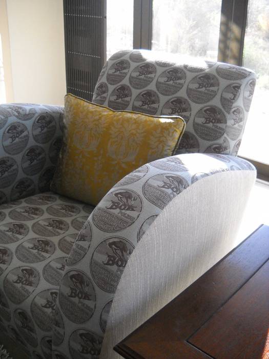 Customised Upholstery Inside Out Interiors Living room lounge,living room,bespoke chairs,hand printed fabrics,retro styled chairs,quirky chair,customised chair,upholstered seating,design team fabrics,Sofas & armchairs