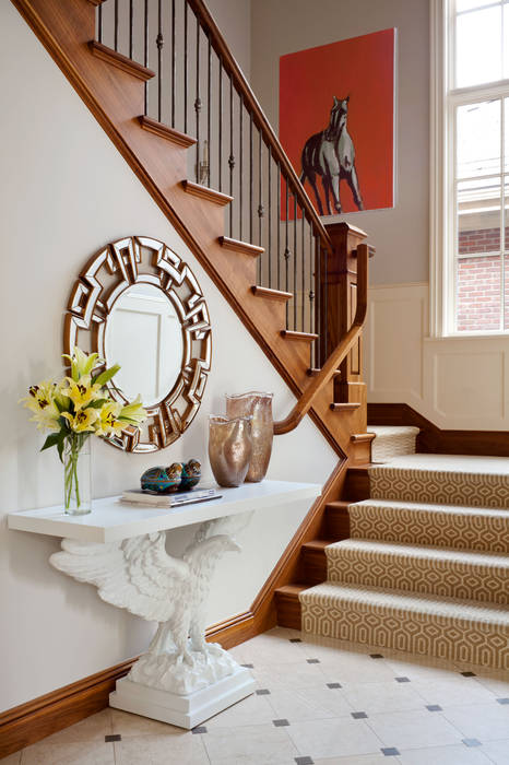 Cherry Creek Traditional with a Twist, Andrea Schumacher Interiors Andrea Schumacher Interiors Eclectic style corridor, hallway & stairs mirror,console table,vases,horse art,'