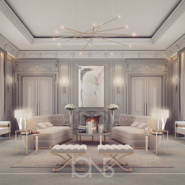 Lounge Room Design in Refined Transitional Style, IONS DESIGN IONS DESIGN Гостиная в стиле модерн Мрамор living room design,home design,home interior,interior design,dubai,sitting room design