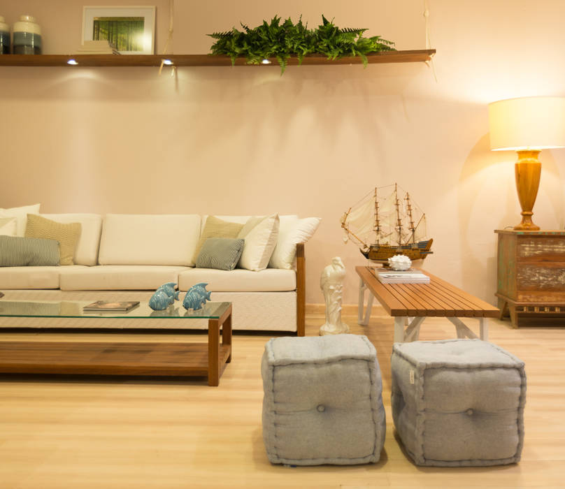 Mostra Mac Trends, Duo Arquitetura Duo Arquitetura Tropical style living room Solid Wood Beige