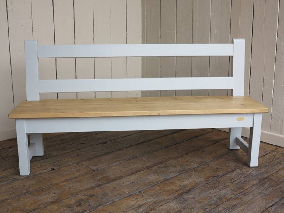Waxed Plank Top Kitchen Bench With Back Rest UKAA | UK Architectural Antiques Kitchen Solid Wood Multicolored Tables & chairs