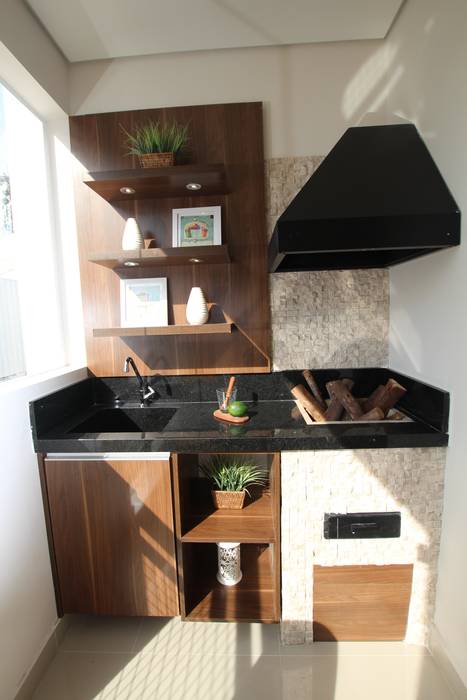 TERRAÇO GOURMET Pricila Dalzochio Arquitetura e Interiores Modern Terrace terraço,gourmet,churrasqueira,painel,iluminação,decor,decoradora,arquiteta,interiores