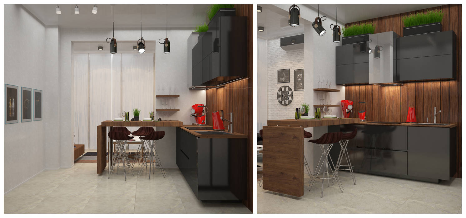 интерьер кухни, DONJON DONJON Kitchen Wood Wood effect