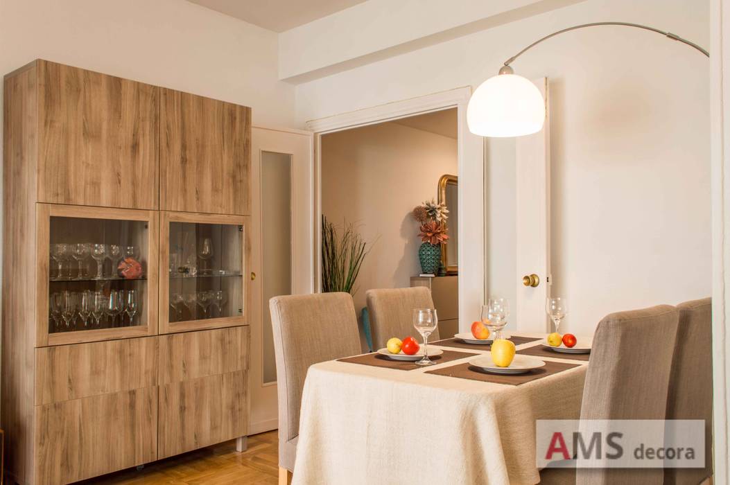 Redecoración de Piso: Un ambiente completamente hogareño y cálido, AMS decora AMS decora ห้องทานข้าว ตู้เก็บของ