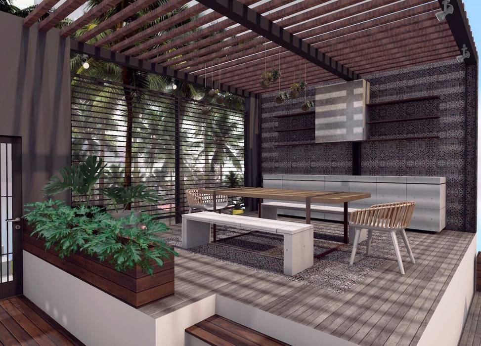 Proyecto Casa Club de Golf Villa Rica, Constructora e Inmobiliaria Catarsis Constructora e Inmobiliaria Catarsis Minimalist balcony, veranda & terrace Concrete