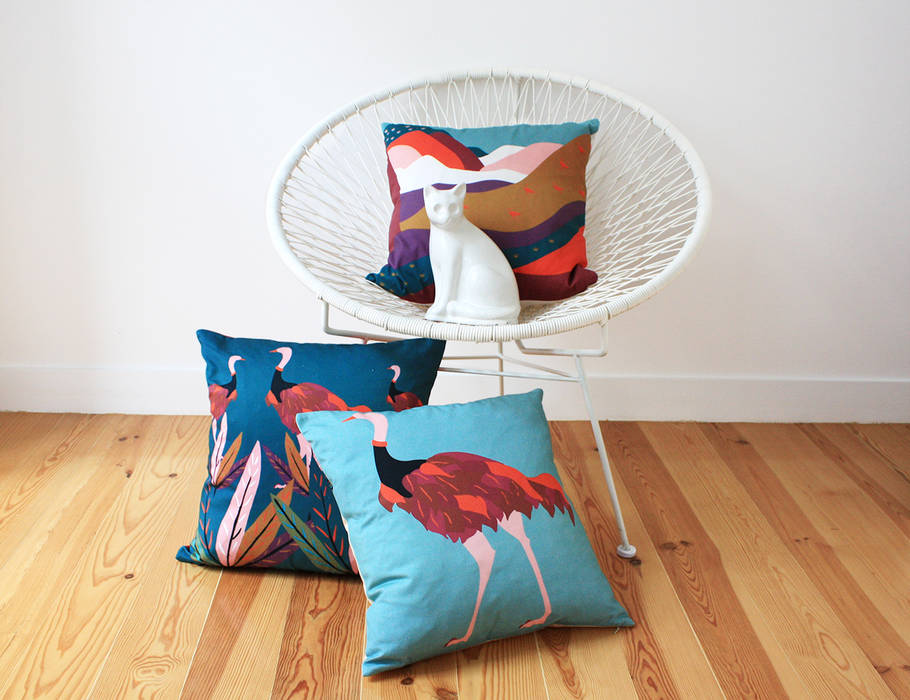 Safari collection My Friend Paco Modern houses Cotton Red pillow,printed,textile art,cushion,design,statement piece,Accessories & decoration