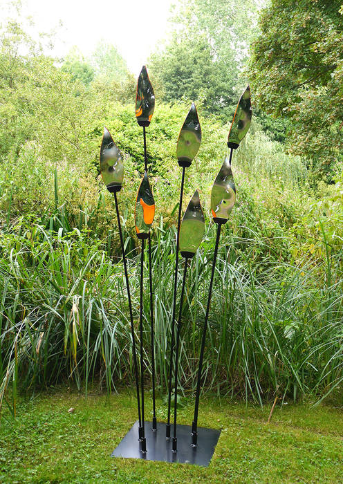 Silver Flames Lisa Pettibone Glass Artist Other spaces Glass garden,sculpture,reflection,orange,movement,mirrored,Sculptures