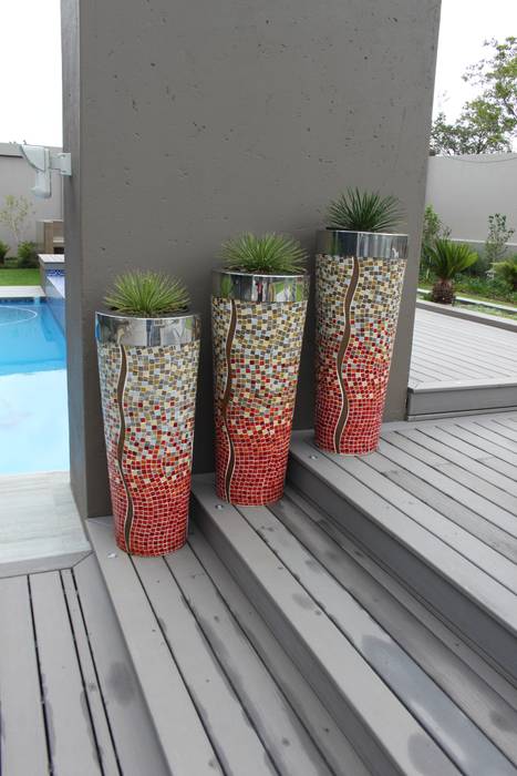 Mosaic Pots Inside Out Interiors Patios designer mosaic pots,stainless steel pots,agave plants,decking flooring,veranda,customised,Accessories & decoration
