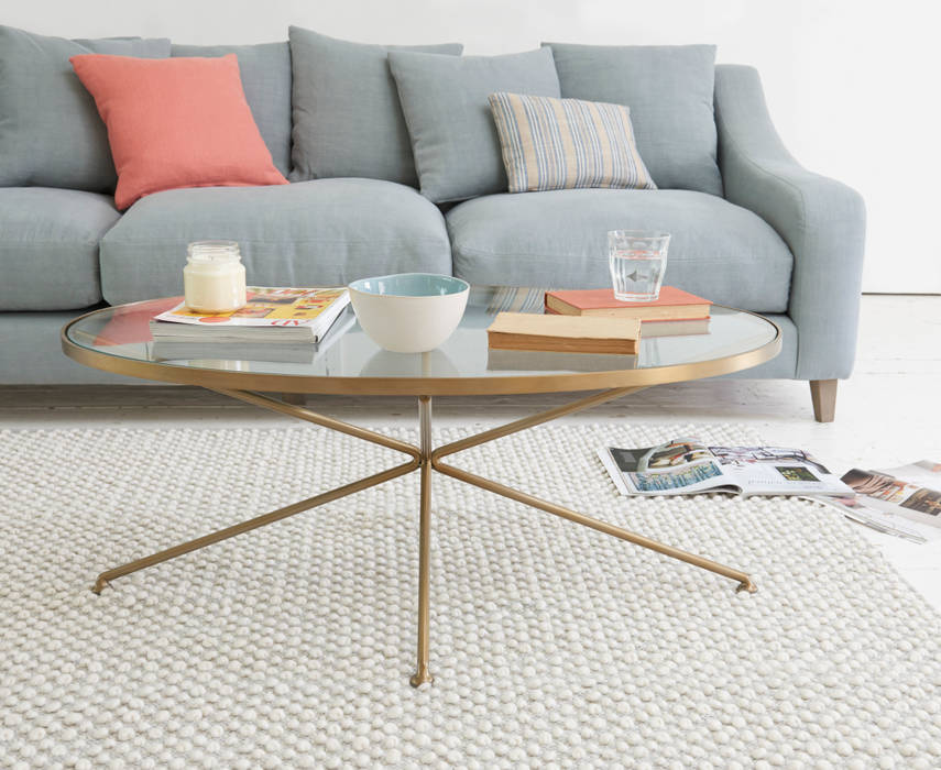 Keeper coffee table Loaf Modern living room Oval glass top round metal brass coffee table,Side tables & trays