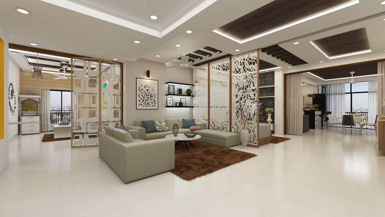 Drawing room- partition by ghar360 | homify