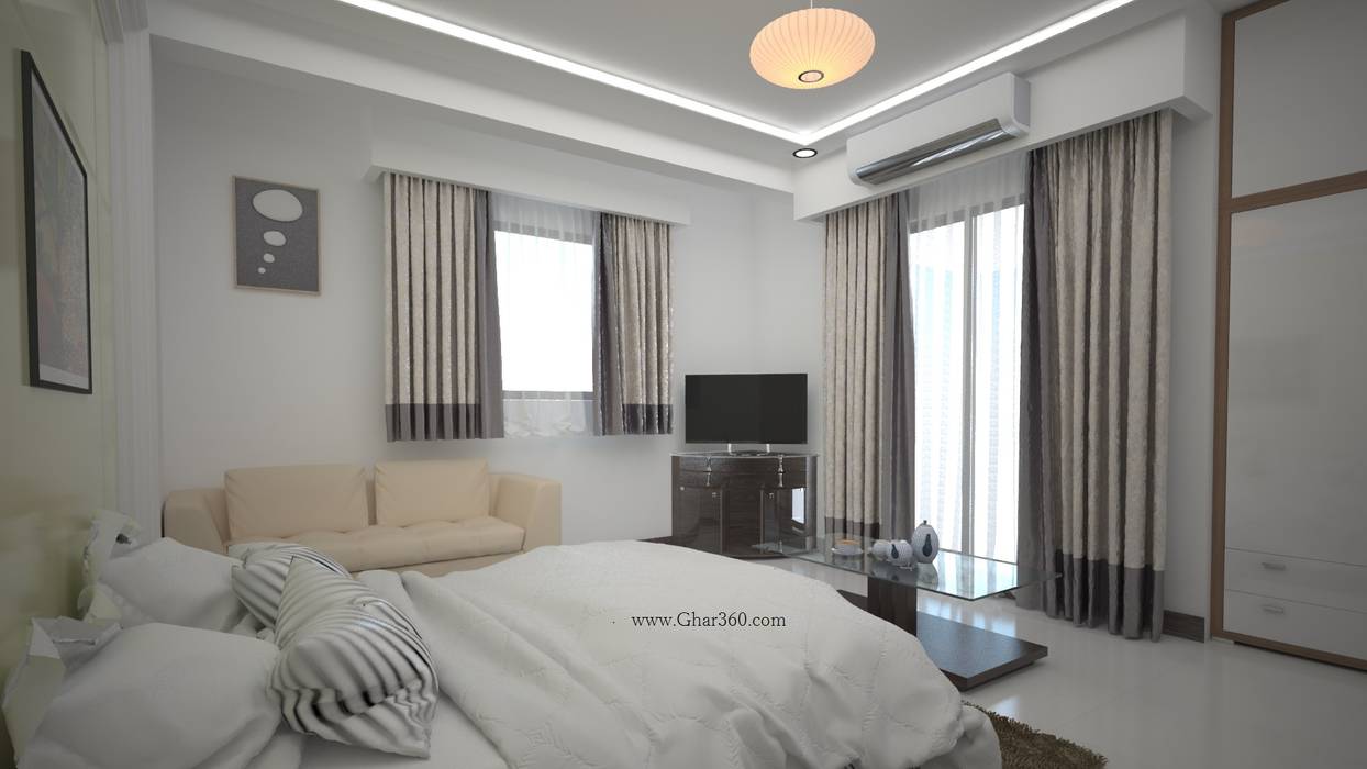 4 Bedroom Apartment Interior Design Bangalore, Ghar360 Ghar360 Tv unit,seating,bedroom