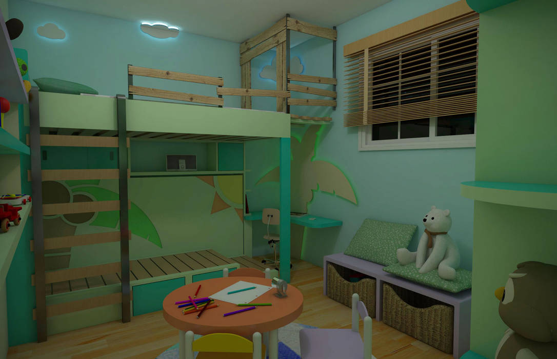 La casita encantada de la isla (Diseño de una habitación infantil), Interiorismo con Propósito Interiorismo con Propósito Phòng trẻ em phong cách nhiệt đới