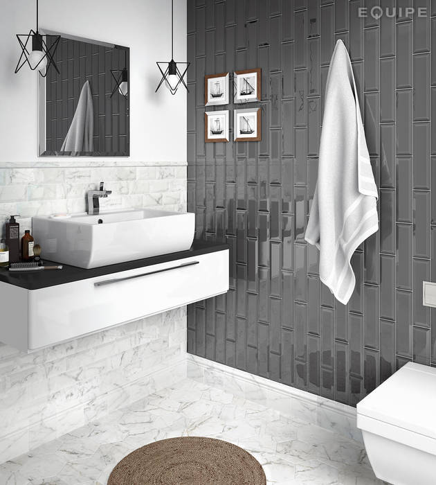 Metro Dark Grey 7,5x30 Equipe Ceramicas Baños de estilo moderno Cerámico mediterranean,multiformat,bath,kitchen,indoor,modern,contemporary,minimalism,traditional,architecture,tile,ceramic,design,indoor design,basic,colors,multiformat