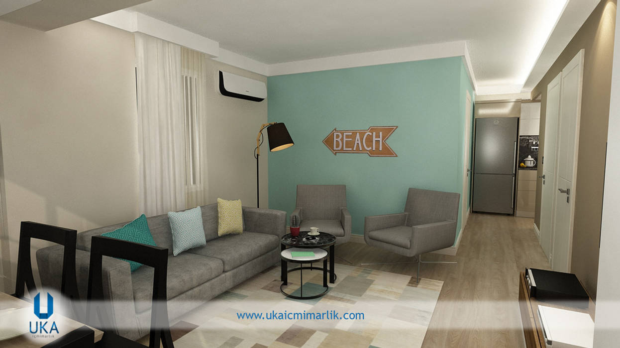 Yazlık ev izmir çeşme boyalık, Uka İçmimarlık Uka İçmimarlık Minimalist living room MDF