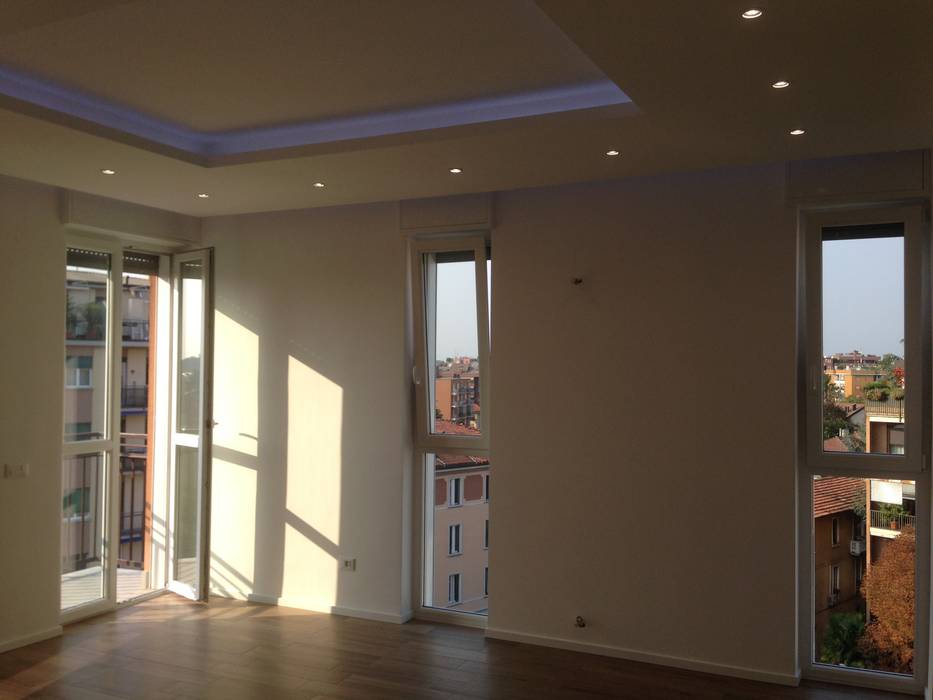 Controsoffitto in cartongesso con faretti e strisce led: soggiorno ... Controsoffitto in cartongesso con faretti