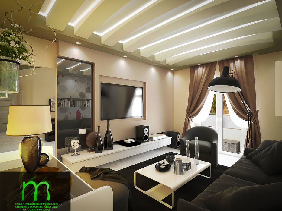 Living room EL Mazen For Finishes and Trims غرفة المعيشة مزيج خشب وبلاستيك
