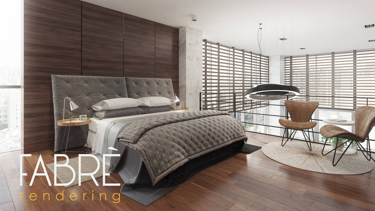 LOFT - ELEGANCIA FABRE STUDIOS Dormitorios de estilo moderno LOFT,SALA COMEDOR,RENDERING,FABRE,RENDER,VRAY,CORONA RENDERER